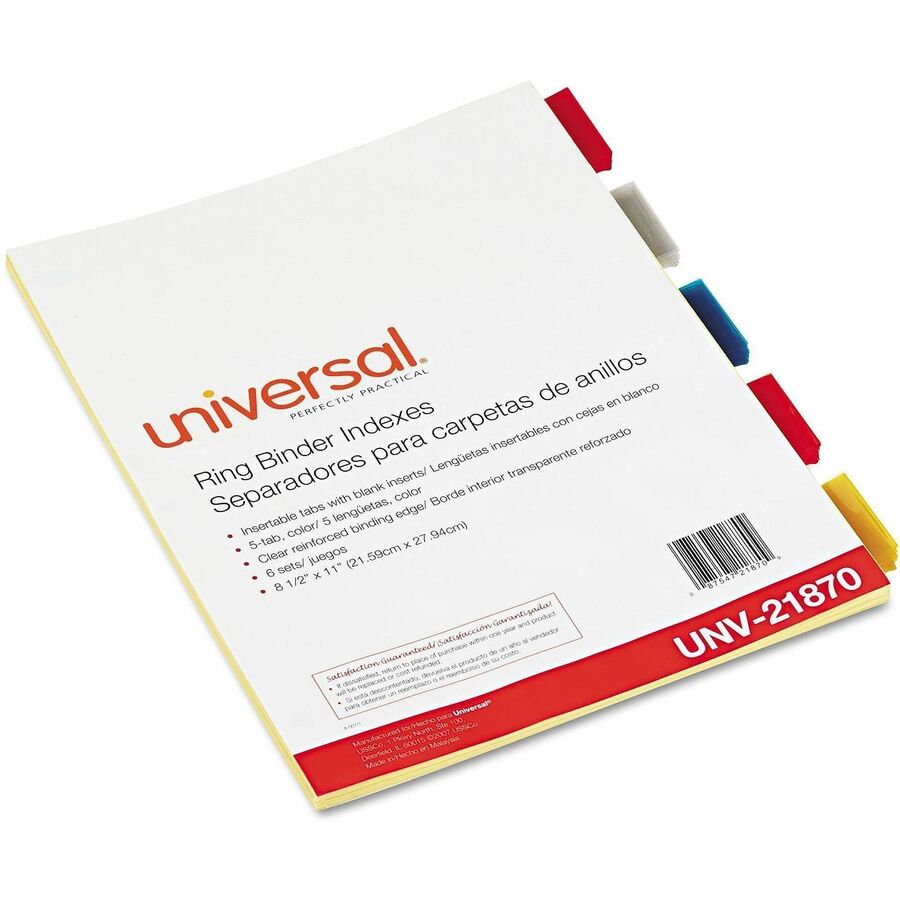 Universal Insertable Tab Index, 5-Tab, 11 x 8.5, Buff, Assorted Tabs, 6 Sets - Alternate-Image1