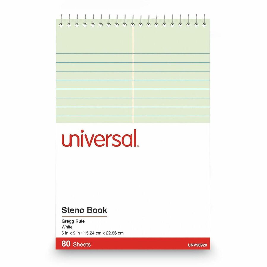 Universal Steno Pads, Gregg Rule, Red Cover, 80 Green-Tint 6 x 9 Sheets - Alternate-Image1