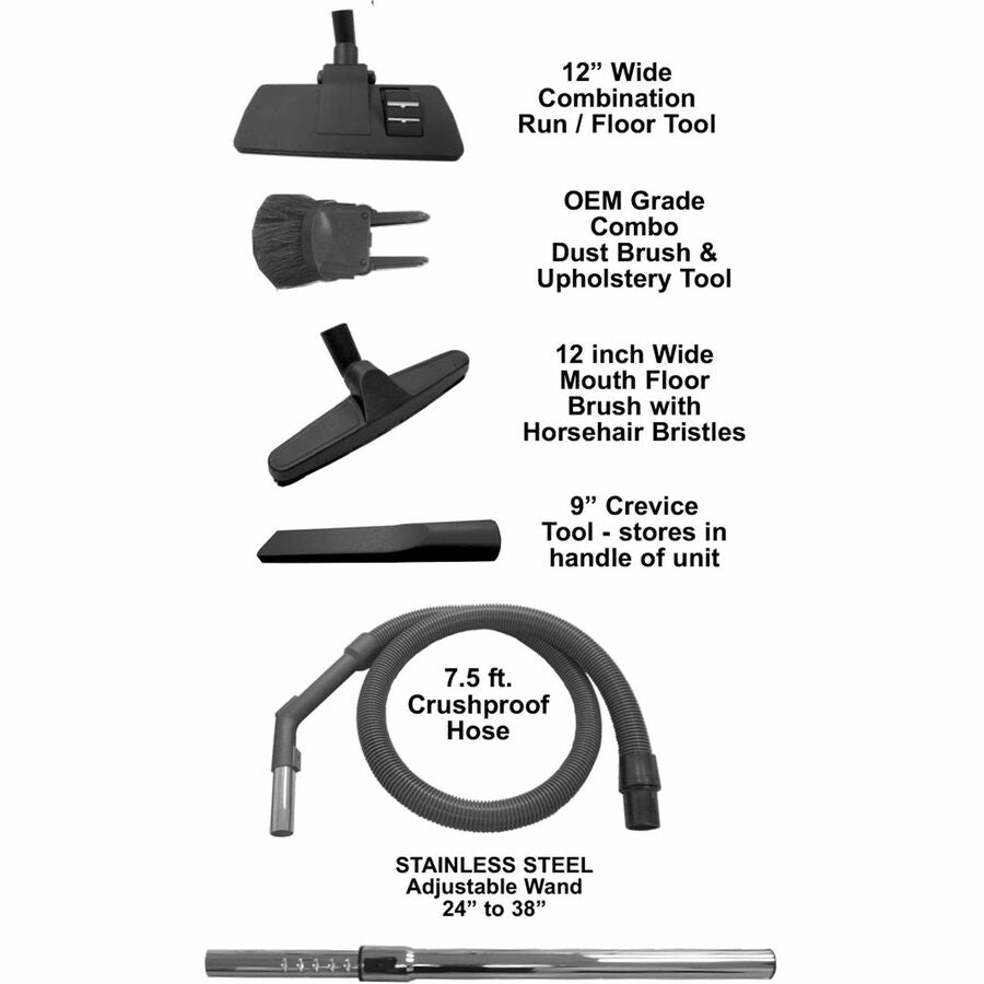 V.A.C. HEPA Portable Commercial Canister Vacuum - Bagged - Nozzle Floor Tool Combo Brush Upholstery Crevice Wand