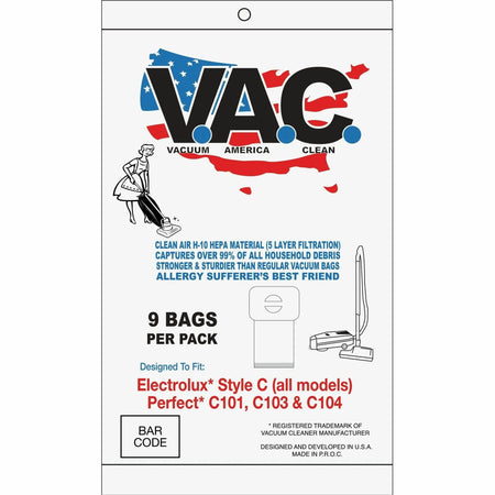 V.A.C. Perfect C101/C103 & Electrolux Vacuum Bags - 100 / Pack - White - Cleaners Accessories