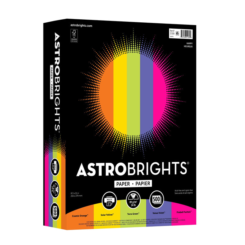 Astrobrights(R) Bright Color Paper, 8 1/2in. x 11in., Assorted Colors, Ream Of 500 Sheets, 5 Packs per Case