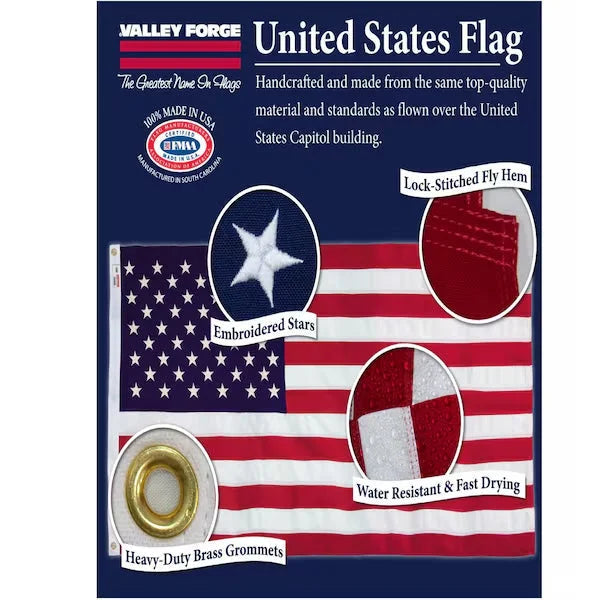 Valley Forge American Flag 3’ x 5’ embroidered polyester 2 pack