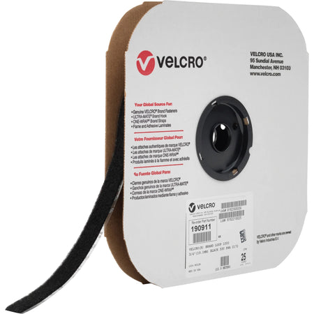 VELCRO® 190911 Industrial - Loop 1000 - 25 yd Length x 0.75’’ Width - Black - For Indoor Outdoor - 1 Roll - Hook &