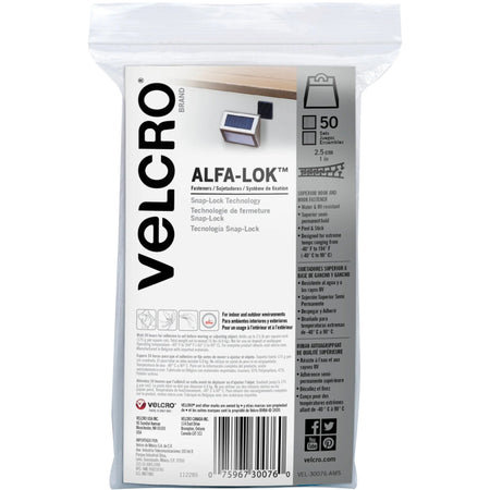 VELCRO® Alfa-Lok Fasteners - 1’’ Length x Width - 50 / Pack - Mounting Tape & Putty