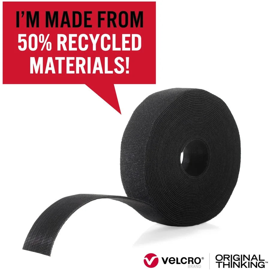 VELCRO® Cable Strap 1’’x10’ Black - Adjustable Reusable Recycled - Electronic Accessories