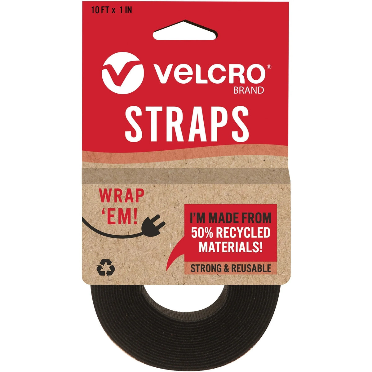 VELCRO® Cable Strap 1’’x10’ Black - Adjustable Reusable Recycled - Electronic Accessories