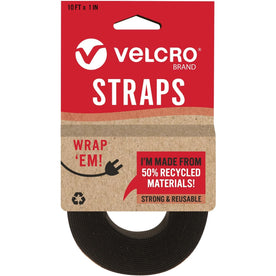 VELCRO® Cable Strap 1’’x10’ Black - Adjustable Reusable Recycled - Electronic Accessories
