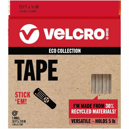 VELCRO® Eco Collection Adhesive Backed Tape - 10 ft x 0.88’’ - White - Mounting & Putty