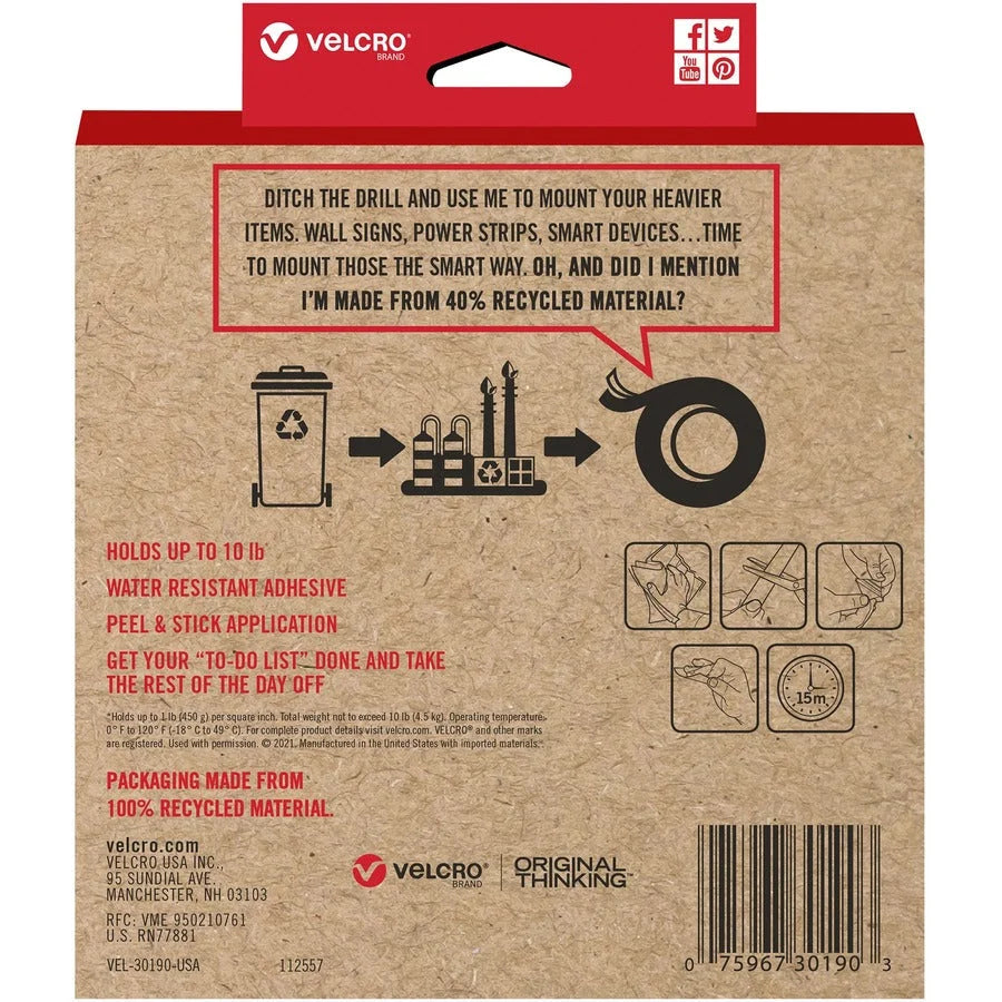 VELCRO® Eco Collection Adhesive Tape - 8ft x 1.88’’ - Black - Hook & Loop