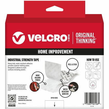 VELCRO® Industrial Strength 15ft x 2in Roll White - 15 ft Length 2’’ Width - Water Resistant Long Lasting - Hook & Loop