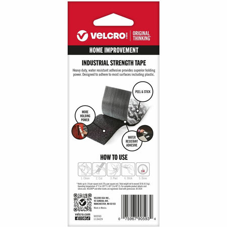 VELCRO® Industrial Strength 4ft x 2in Roll Black - 4 ft Length 2’’ Width - Plastic - Water Resistant Long Lasting