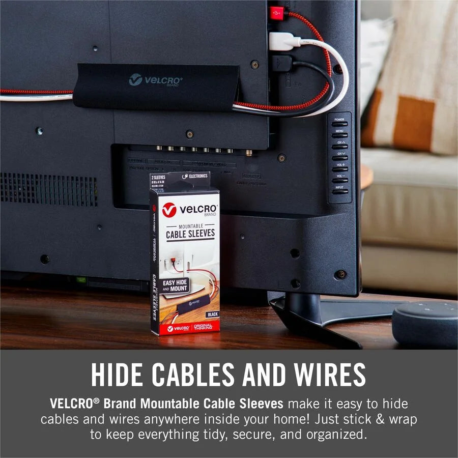 VELCRO® Mountable Cable Sleeves: Black 8’’ Length - 2 Pack - Electronic Accessories