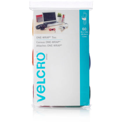 VELCRO® One Wrap Cable Ties: Assorted 8’’ Length - 60 Pack - Audio/Video Cables & Accessories