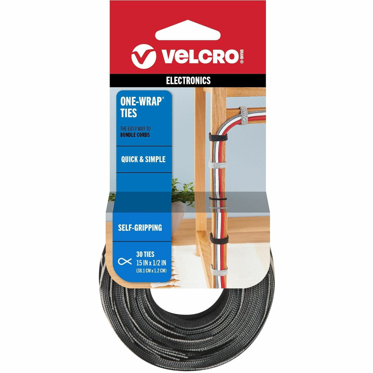 VELCRO&reg; ONE-WRAP Thin Ties 15in x 1/2in Ties Gray & Black 30 ct - 2000