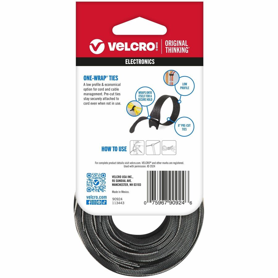 VELCRO&reg; ONE-WRAP Thin Ties 8in x 1/2in Ties Gray & Black 50 ct - Alternate-Image2