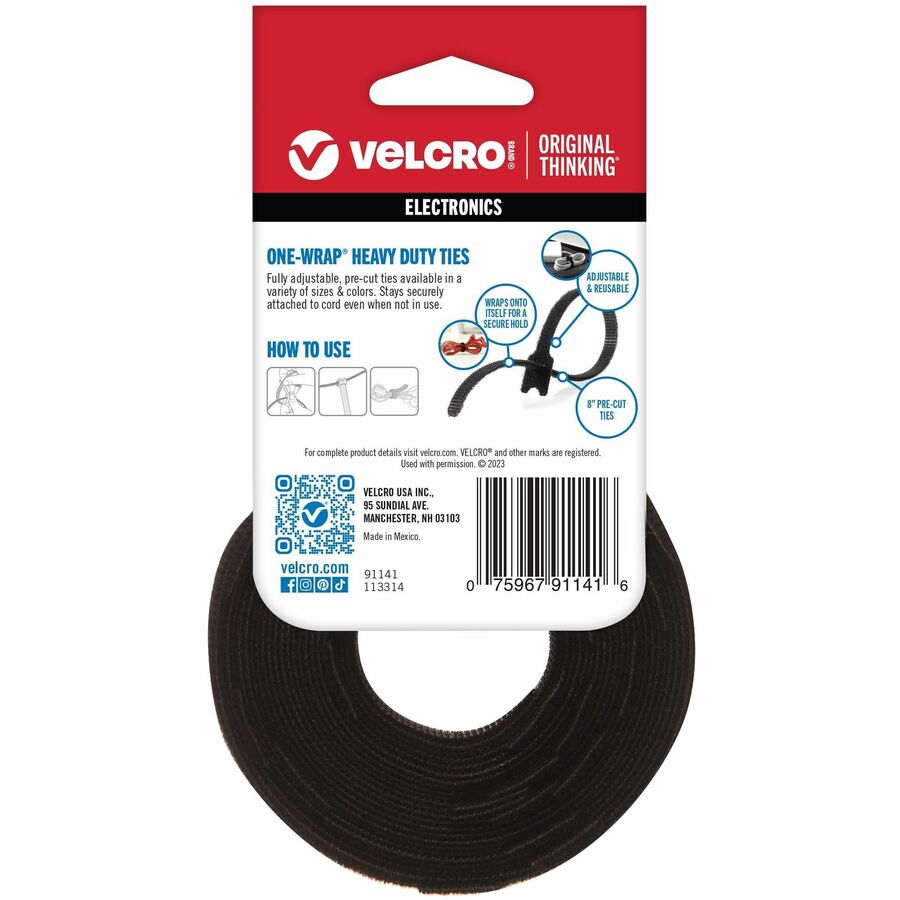VELCRO&reg; ONE-WRAP Ties 8in x 1/4in Ties Black 25 ct - Alternate-Image2