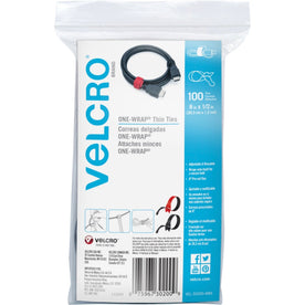 VELCRO® Reusable Thin Straps - Black Red - Fabric Nylon - 100 / Pack - Hook & Loop