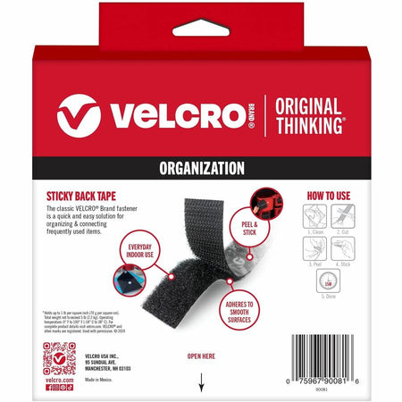 VELCRO® Sticky Back 15ft x 3/4in Roll Black - 15 ft Length 0.75’’ Width - For Mount Picture/Poster Home School Wall