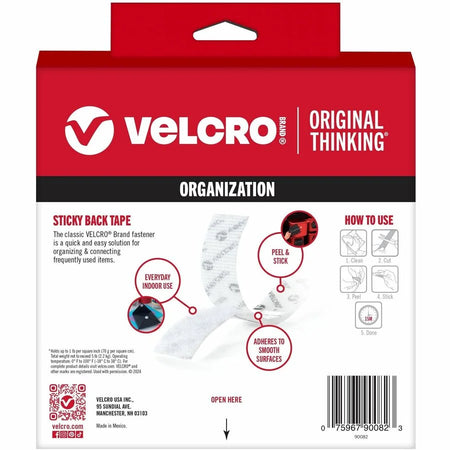 VELCRO® Sticky Back 15ft x 3/4in Roll White - Multipurpose Fastening Tape - Hook & Loop