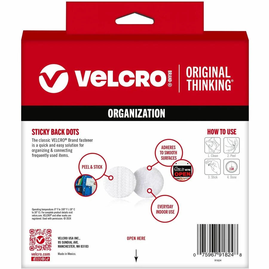 VELCRO® Sticky Back 3/4in Circles White - 200 ct - For Various Surfaces - Hook & Loop