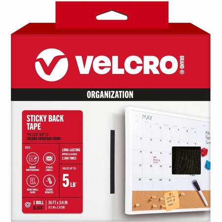 VELCRO® Sticky Back 30ft x 3/4in Roll Black - 10 yd Length 0.75’’ Width - For Mount Picture/Poster Multi Surface Home