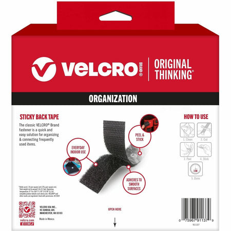 VELCRO® Sticky Back 30ft x 3/4in Roll Black - 10 yd Length 0.75’’ Width - For Mount Picture/Poster Multi Surface Home