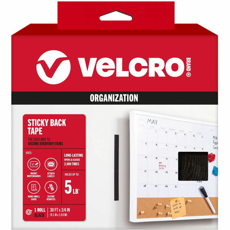 VELCRO® Sticky Back 30ft x 3/4in Roll Black - Multi-Surface Hanging Solution - Hook & Loop