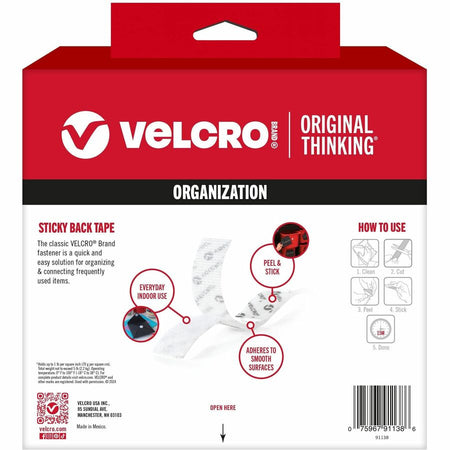 VELCRO® Sticky Back 30ft x 3/4in Roll White - 10 yd Length 0.75’’ Width - For Mount Picture/Poster Multi Surface Home
