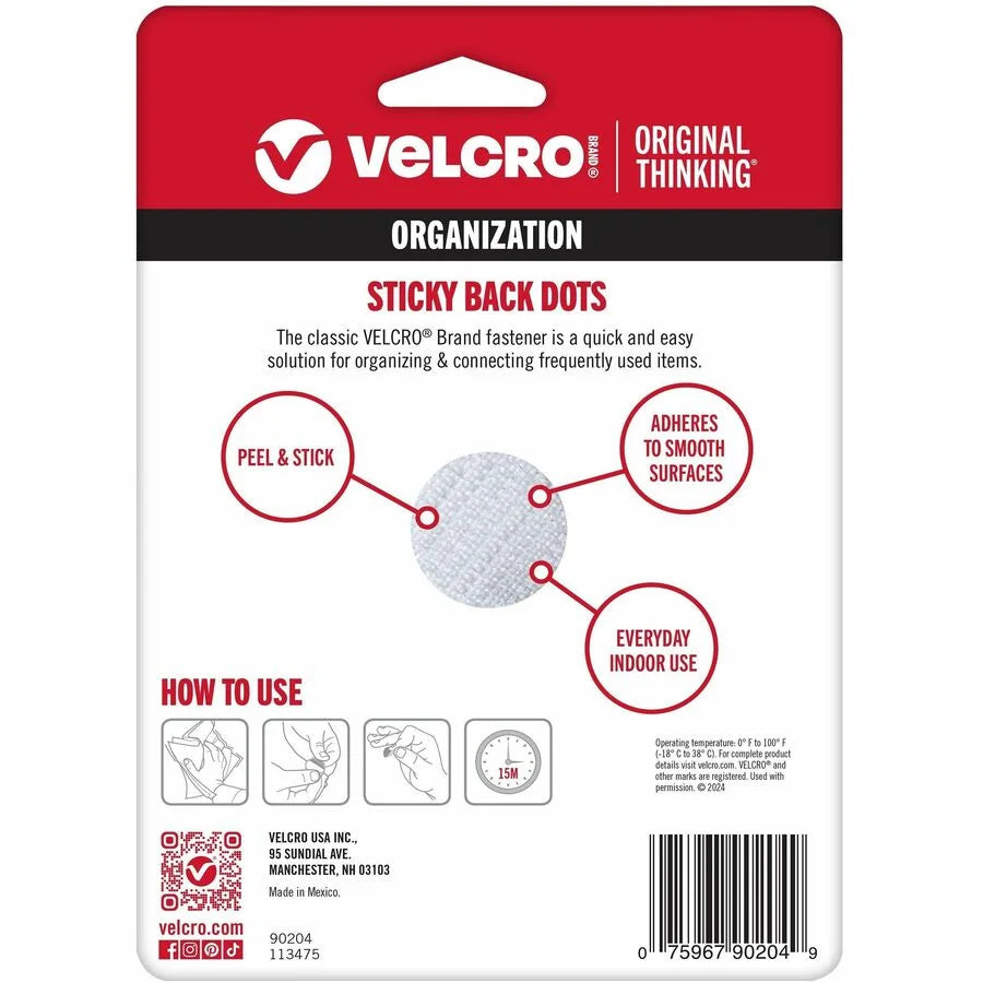 VELCRO® Sticky Back 5/8in White Circles - 100 ct Pack - Hook & Loop