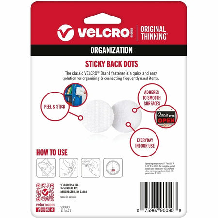 VELCRO® Sticky Back 5/8in White Circles - 75 Ct Dispenser Pack - Hook & Loop