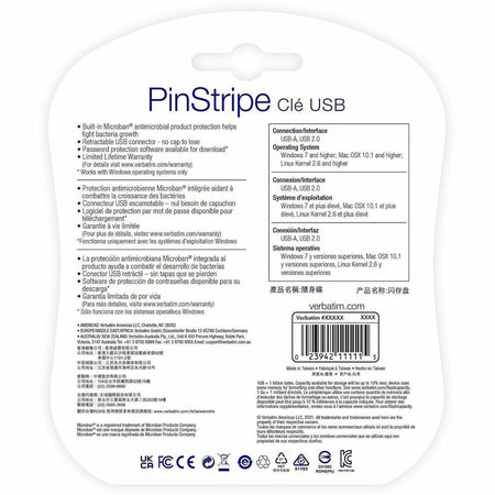 Verbatim 32GB PinStripe USB 2.0 Flash Drive - 5 PK - Rear
