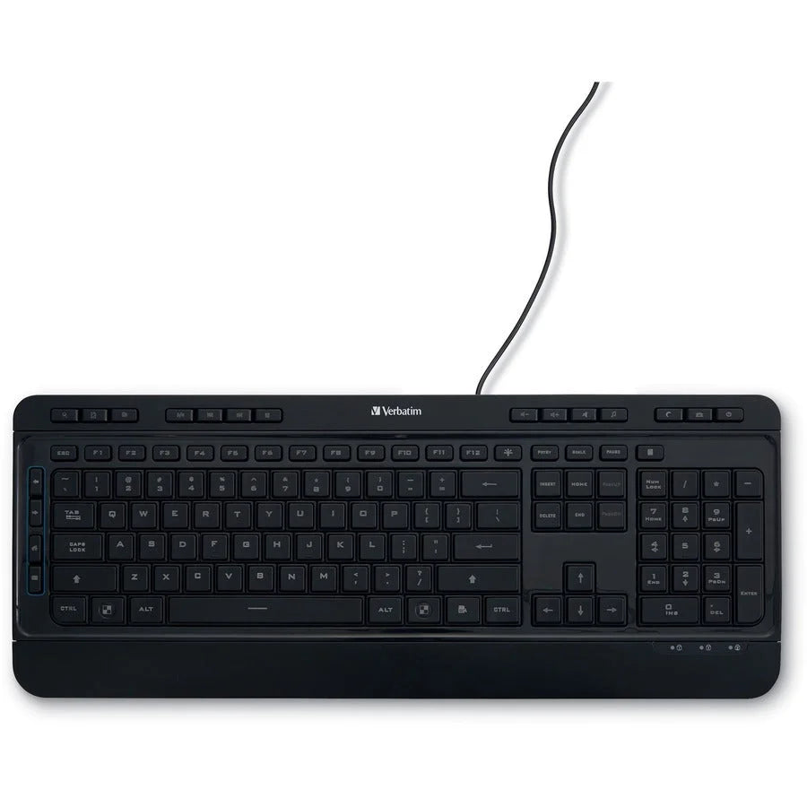 Verbatim Illuminated Wired Keyboard - USB Type A Interface - Media Player Hot Key - Black - Keyboards & Mice
