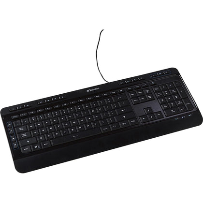 Verbatim Illuminated Wired Keyboard - USB Type A Interface - Media Player Hot Key - Black - Keyboards & Mice