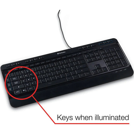 Verbatim Illuminated Wired Keyboard - USB Type A Interface - Media Player Hot Key - Black - Keyboards & Mice