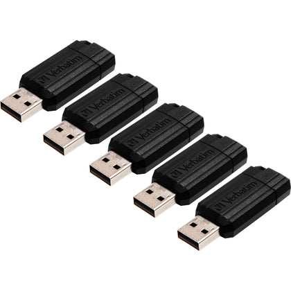 Verbatim PinStripe USB Flash Drives - 16 GB - Black (5-Pack) - Memory &