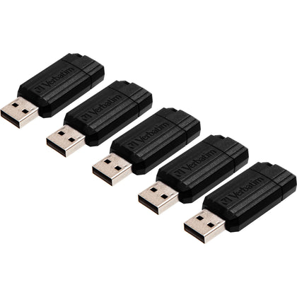 Verbatim PinStripe USB Flash Drives - 8 GB - Black (5-Pack) - Memory &