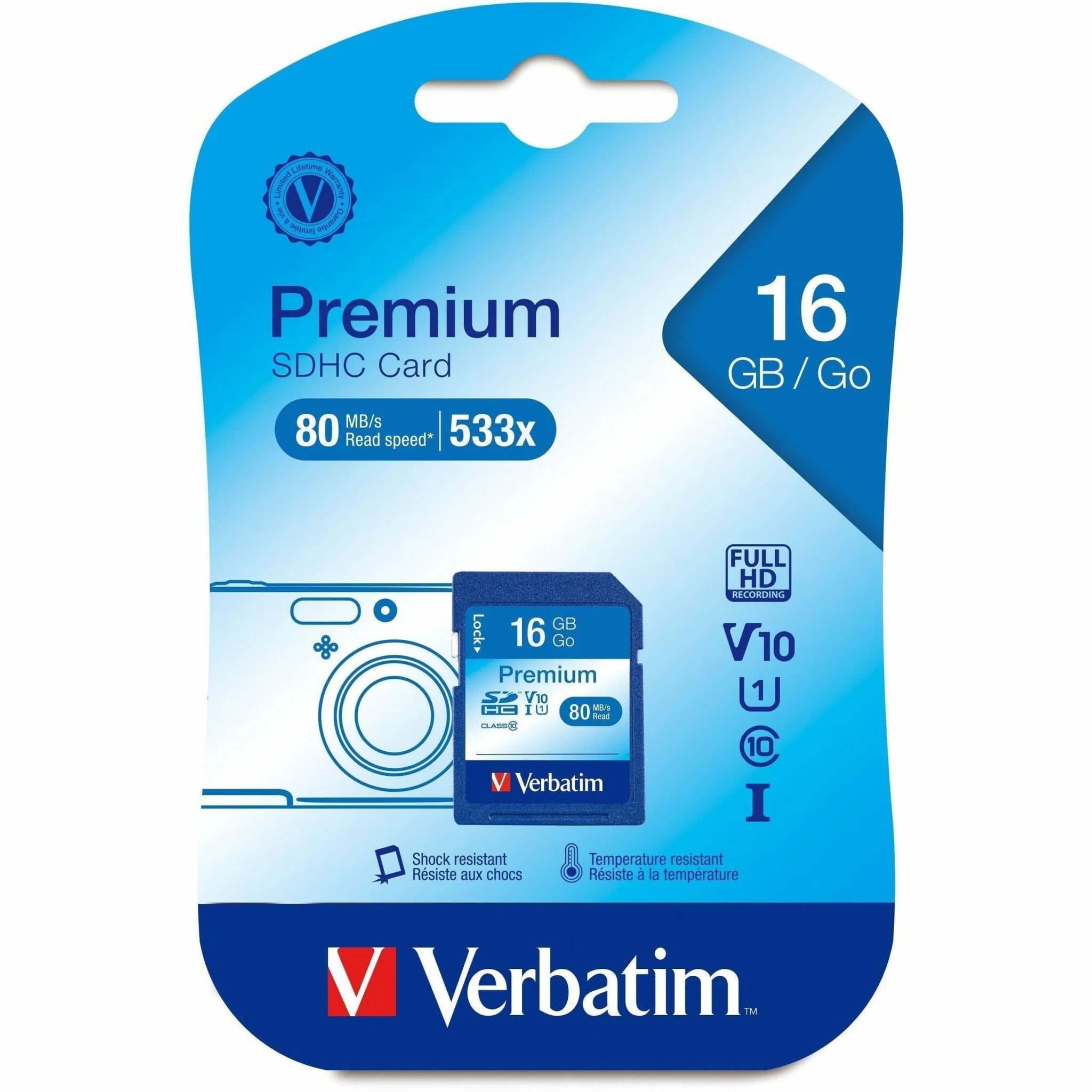 Verbatim Premium 16GB SDHC - Class 10/UHS-I (U1) - Lifetime Warranty - Memory & USB Drives