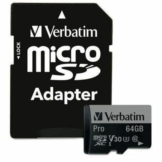 Verbatim Pro 64 GB Class 10/UHS-I (U3) microSDXC - 1 - TAA Compliant - Alternate-Image1