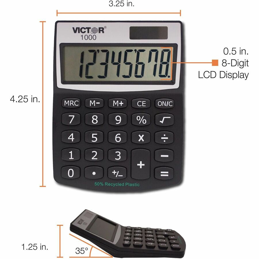 Victor 1000 Mini Desktop Calculator - Large LCD Battery Backup - Efficient Compact Design - Calculators