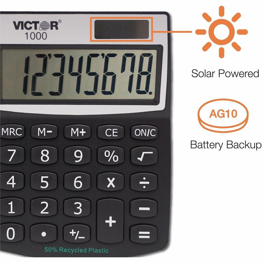 Victor 1000 Mini Desktop Calculator - Large LCD Battery Backup - Efficient Compact Design - Calculators