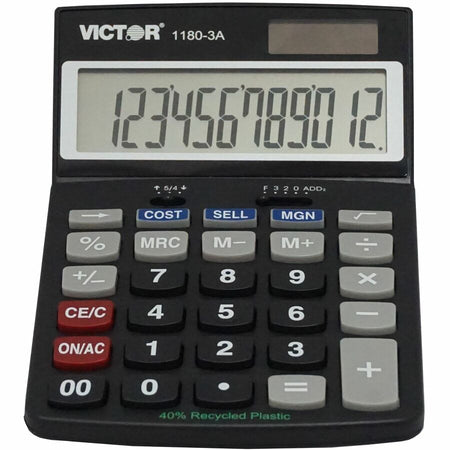 Victor 11803A Business Calculator - 12-Digit LCD Display - Battery/Solar Powered - Calculators
