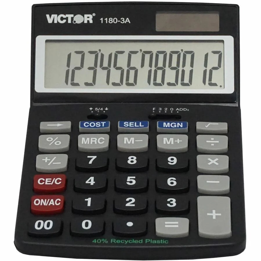 Victor 11803A Business Calculator - 12-Digit LCD Display - Battery/Solar Powered - Calculators