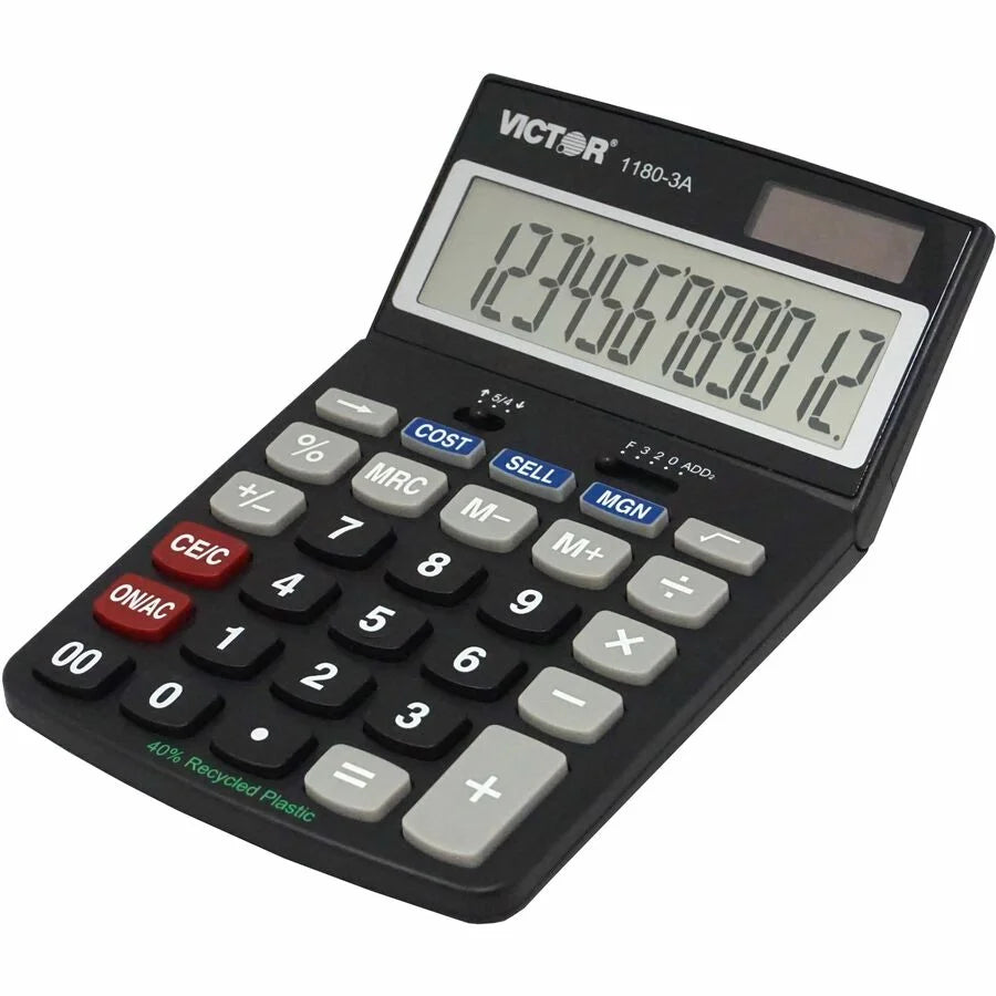 Victor 11803A Business Calculator - 12-Digit LCD Display - Battery/Solar Powered - Calculators