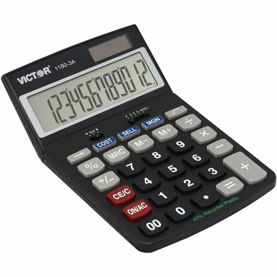 Victor 11803A Business Calculator - 12-Digit LCD Display - Battery/Solar Powered - Calculators