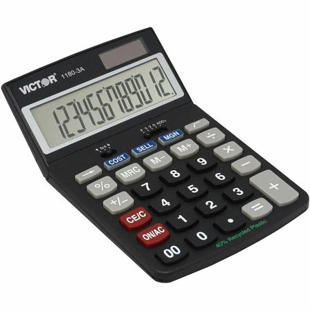 Victor 11803A Business Calculator - 12-Digit LCD Display - Battery/Solar Powered - Calculators