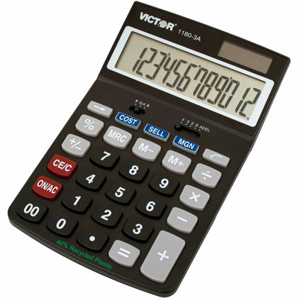 Victor 11803A Business Calculator - 12-Digit LCD Display - Battery/Solar Powered - Calculators