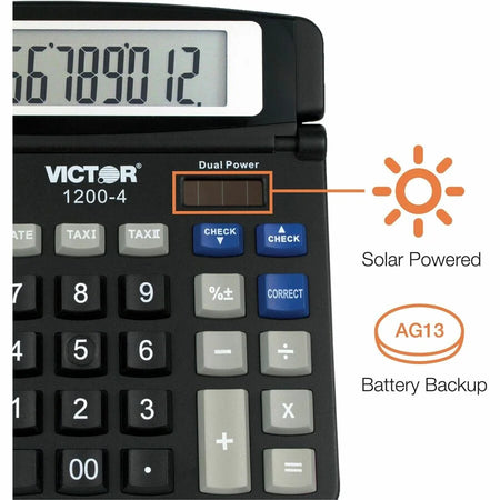 Victor 12004 Desktop Calculator - Big Display Dual Power - 12 Digits - Black - Calculators