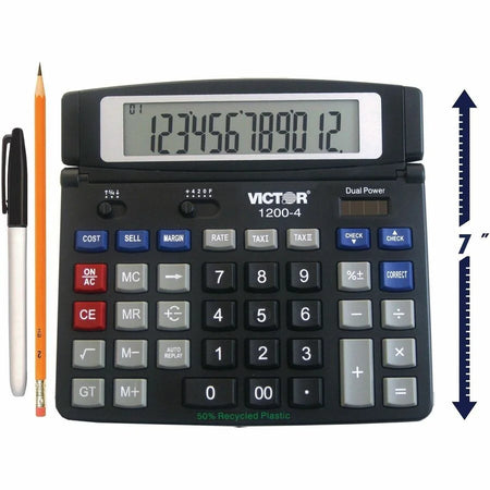Victor 12004 Desktop Calculator - Big Display Dual Power - 12 Digits - Black - Calculators