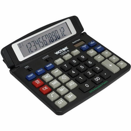 Victor 12004 Desktop Calculator - Big Display Dual Power - 12 Digits - Black - Calculators