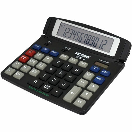 Victor 12004 Desktop Calculator - Big Display Dual Power - 12 Digits - Black - Calculators